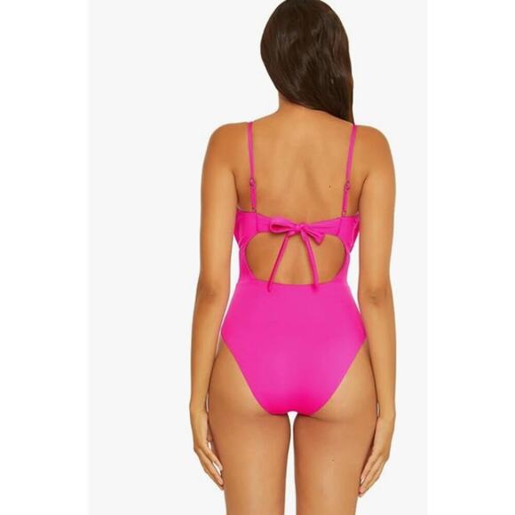 BECCA Santorini Sarai One Piece Swimsuit Plunge Neck Hot Pink Size Medium NEW - Picture 3 of 7